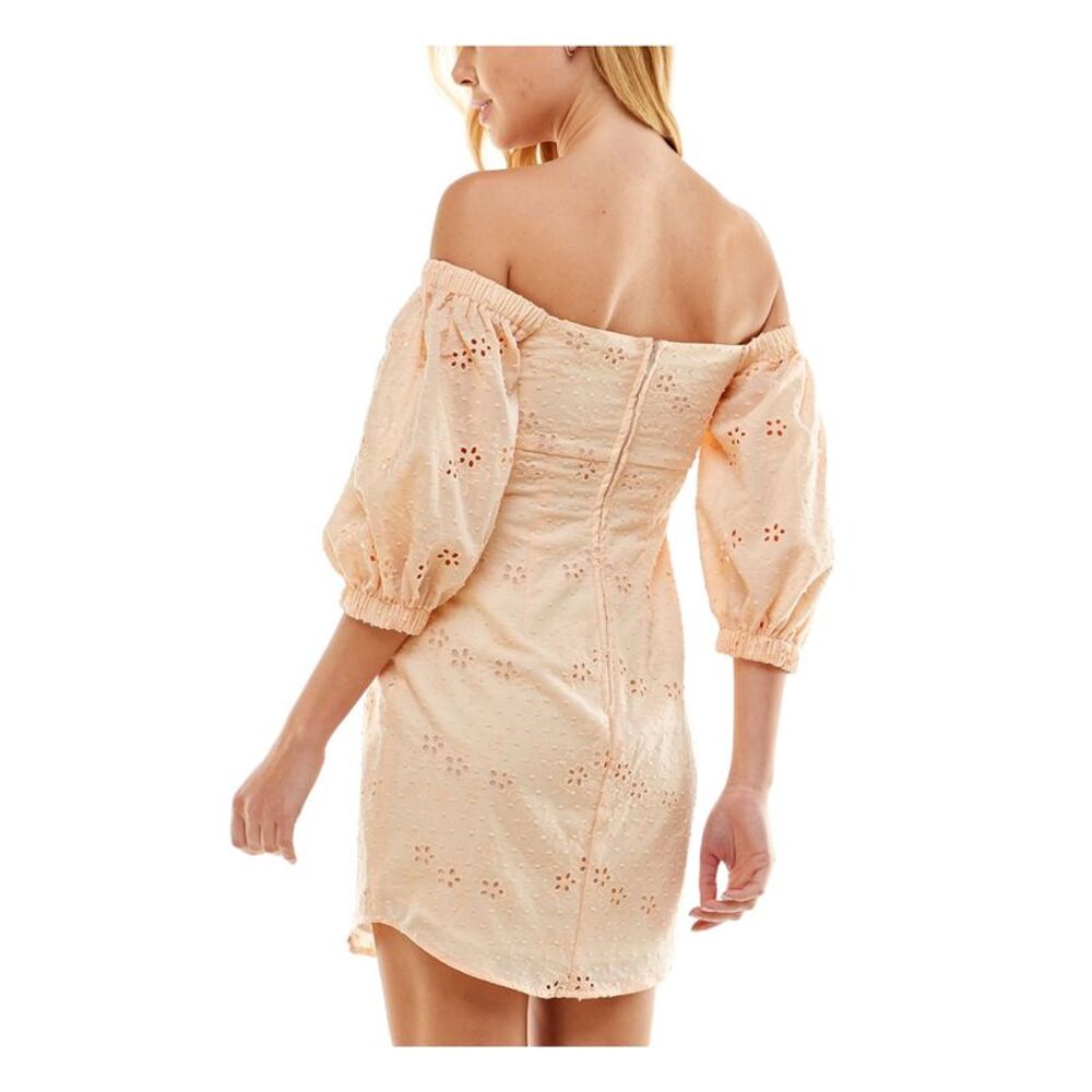 CITY STUDIO Womens Sheath Short Dress Orange Pouf Sleeve Party Lined Juniors XL - Picture 2 of 4